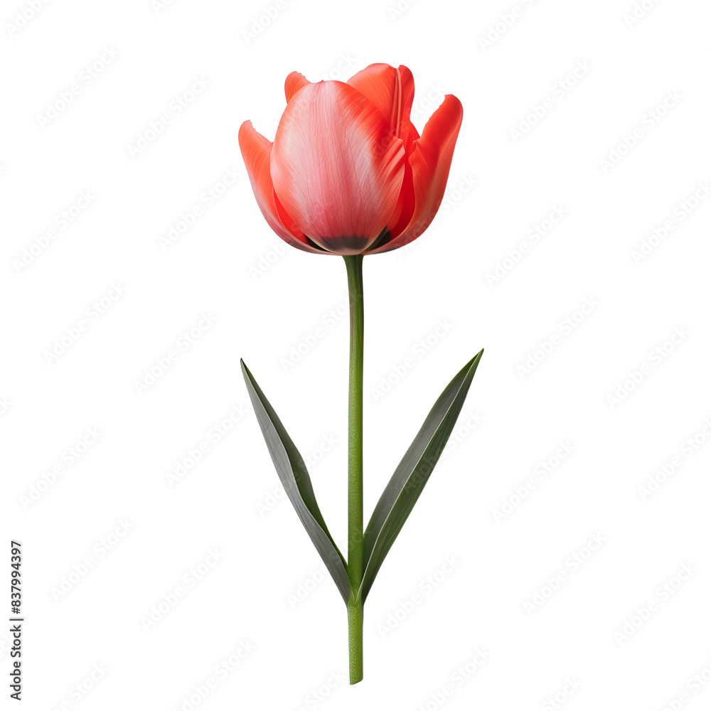 Close-up image of a single red tulip flower in full bloom against a white background. Perfect for spring or floral-themed designs. Close-up image of a single red tulip flower in full bloom against a white background. Perfect for spring or floral-themed designs.