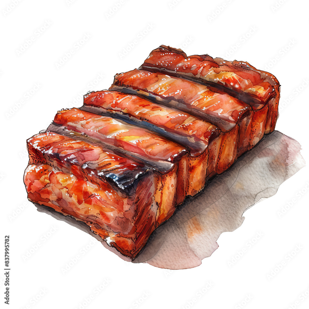 Delicious, glazed ribs with a rich barbecue sauce, beautifully illustrated, perfect for food enthusiasts and culinary designs.