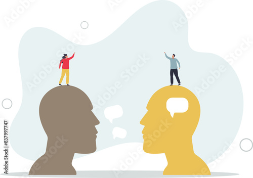 contrast between people who think inside and not talking much and talkative socialize person.flat vector illustration.