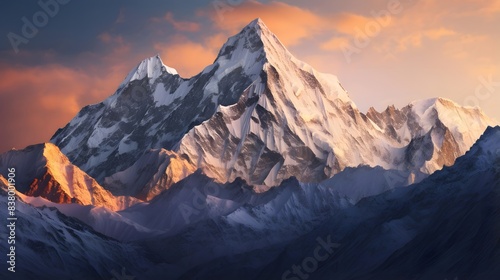 Panoramic view of snow-capped mountain peaks at sunset