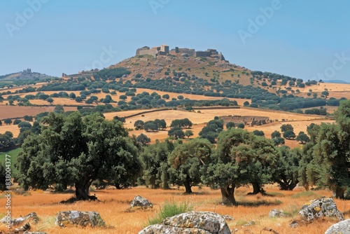 Field With Trees and Hill in Background