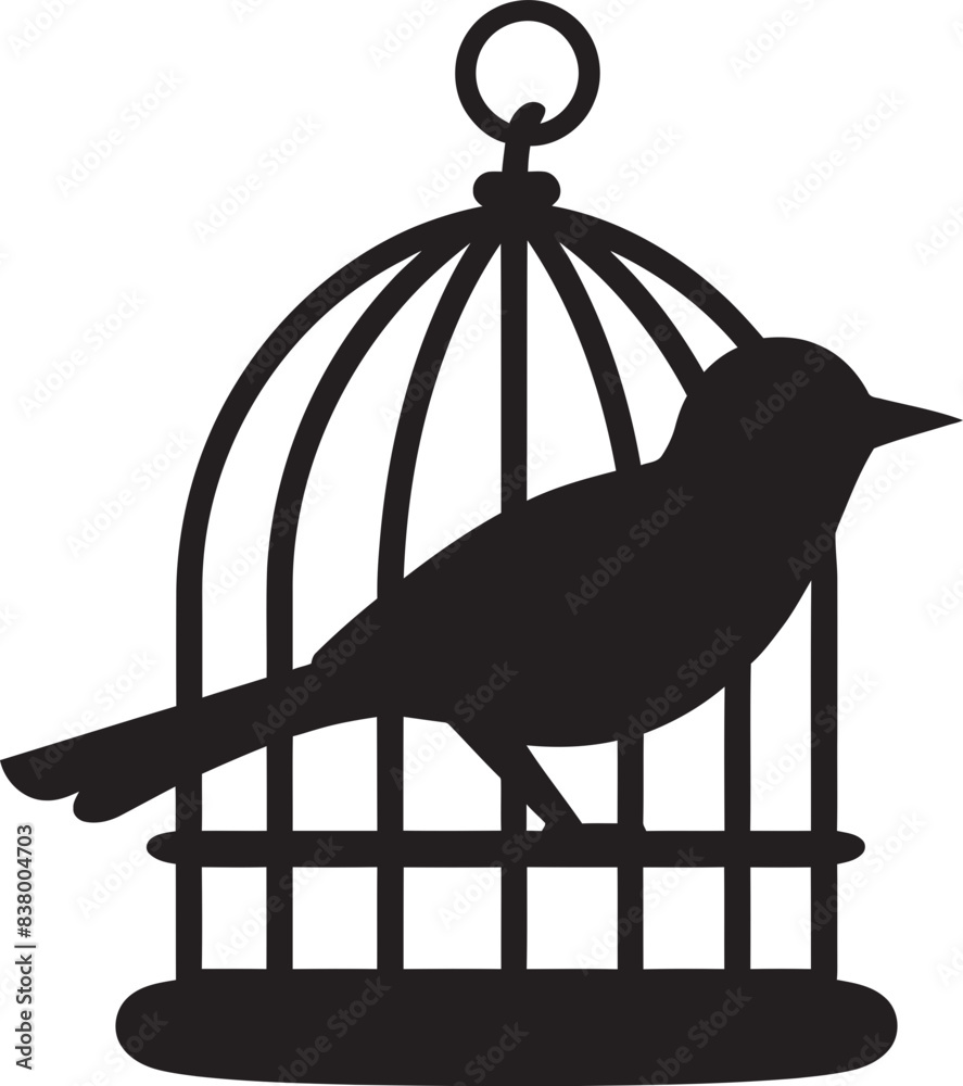 Fototapeta premium Delightful Bird in Cage Logo Graphic Endearing Bird in Cage Cartoon Icon