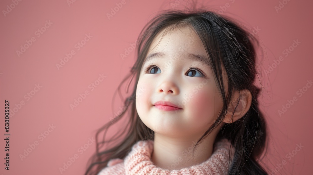 Close-up portrait of a happy little child smiling on pink background Close-up portrait of a happy little child smiling on pink background
