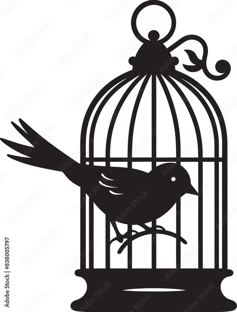 Fototapeta premium Adorable Bird in a Cage Graphic Cute Caged Bird Vector Icon