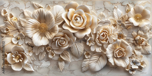 A modern illustration of a Chinese brush stroke. It has a gold texture and a peony flower motif. Abstract art illustration