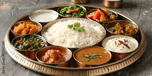 Traditional West Bengal Cuisine Exploring the Popular Bengali Thali Meal in Kolkata. Concept West Bengal Cuisine, Bengali Thali, Kolkata Food Exploration, Traditional Indian Meal
