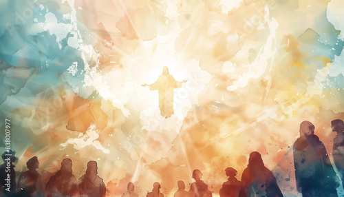 The Ascension of Jesus in Abstract Watercolor Art for Religious and Inspirational Use
