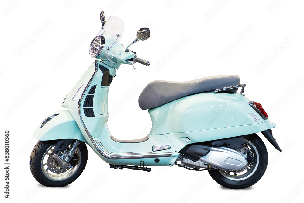 New blue retro scooter isolated white
