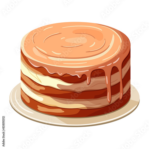 A buttercream cake with caramel glaze. Illustration on a white background