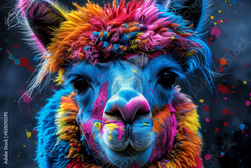 Alpaca in neon colors in a pop art style