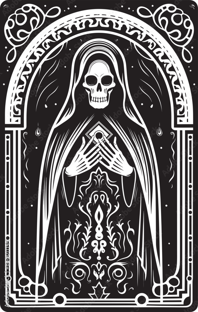 Fototapeta premium Santa Muerte Heart Design Santa Muerte Traditional Tattoo Vector