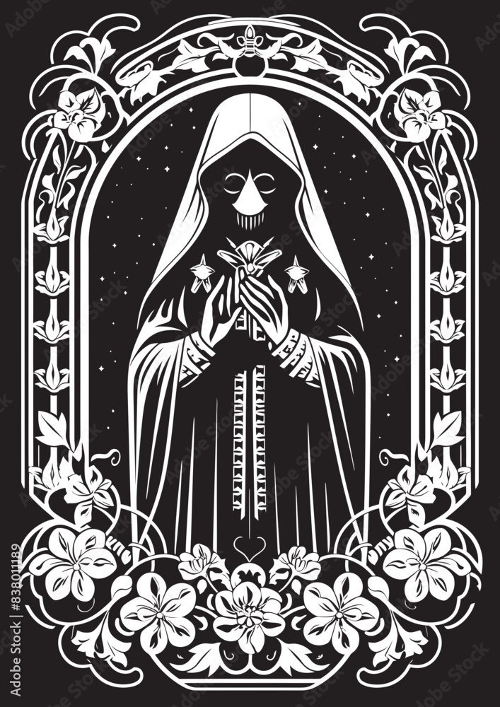 Fototapeta premium Santa Muerte Praying Design Santa Muerte Dagger Vector