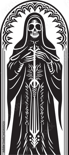 Santa Muerte Crowned Graphic Art Santa Muerte Serpent Icon