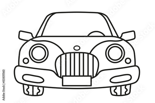 Front view of a car, linear vector illustration. Vector black and white transportation coloring page. Cute vehicle clip art