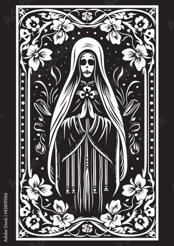 Santa Muerte Spiritual Vector Illustration Santa Muerte Sunset Graphic