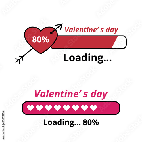 Two Valentine's day loading bar vector illustrations, tell your partner your level of love, 80%.