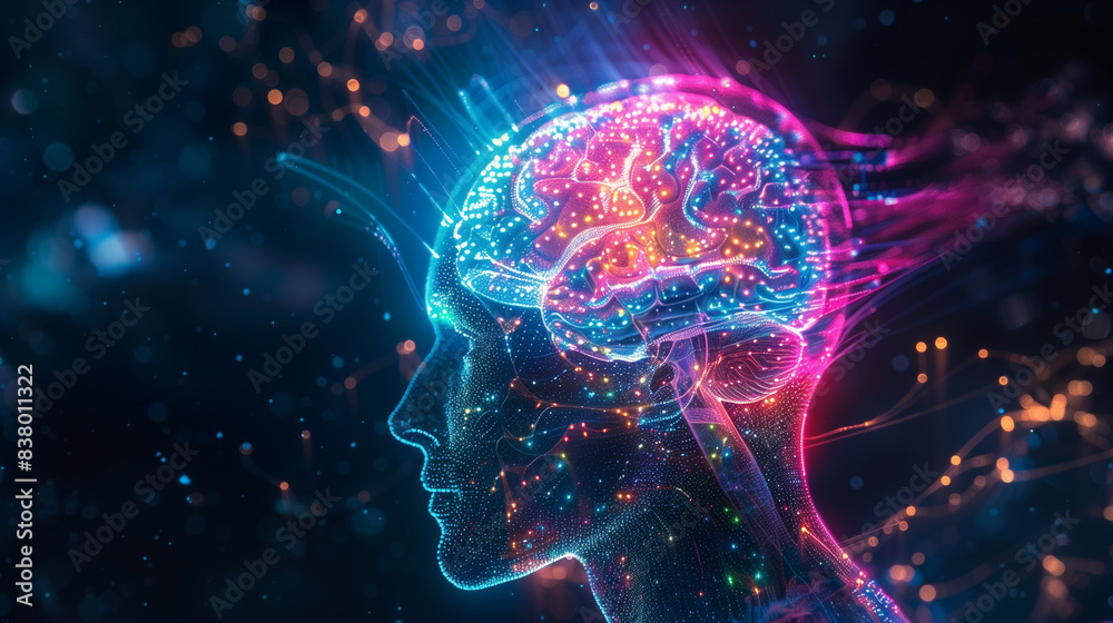 Digital Illustration of Human Brain with Neural Connections and Data Points