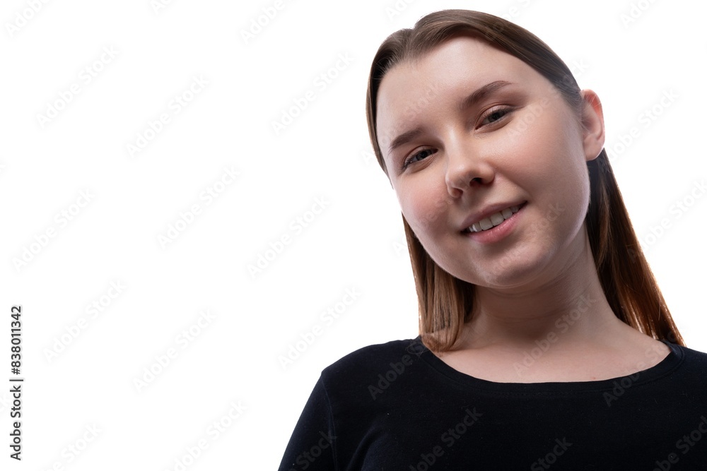 Portrait of a shy preteen girl of European appearance on a white background Portrait of a shy preteen girl of European appearance on a white background