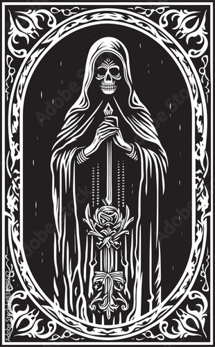 Santa Muerte Roses Logo Design Santa Muerte Digital Vector Illustration