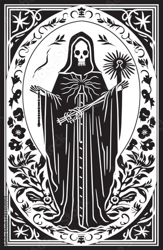 Santa Muerte Fortune Teller Vector Santa Muerte Snake Graphic Emblem