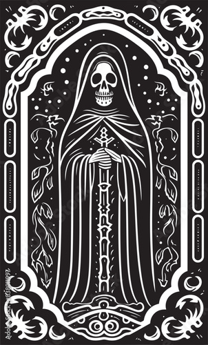 Santa Muerte Cultural Design Emblem Santa Muerte Coffin Vector Art