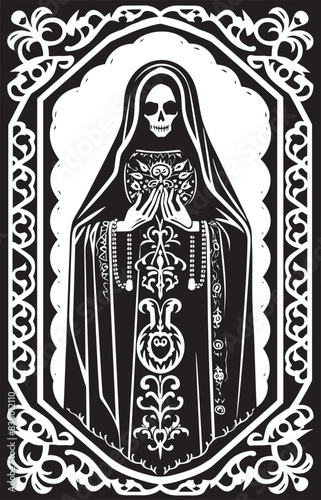 Santa Muerte Tattoo Style Emblem Santa Muerte Symbol Vector Illustration