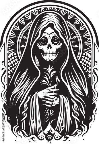 Gothic Santa Muerte Logo Design Santa Muerte Shrine Icon Vector