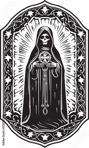 Santa Muerte Skeleton Vector Portrait Santa Muerte Angel of Death Logo