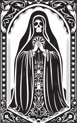 Santa Muerte Tattoo Graphic Design Veiled Santa Muerte Icon Vector