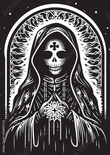 Floral Santa Muerte Design Emblem Traditional Santa Muerte Vector