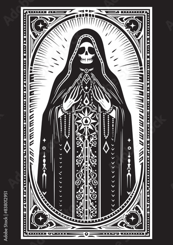 Traditional Santa Muerte Graphic Art Sacred Symbol of Santa Muerte Icon