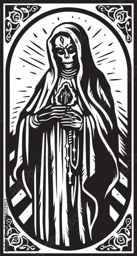 Sacred Symbol of Santa Muerte Icon Roses and Santa Muerte Logo Design