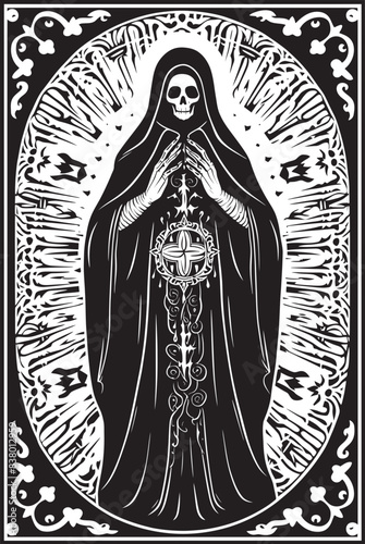 Roses and Santa Muerte Logo Design Digital Santa Muerte Vector Illustration