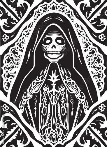 Hooded Icon Vector of Santa Muerte Folk Art Design of Santa Muerte