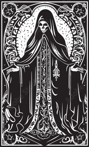 Crystal Ball Vector of Santa Muerte Graphic Art of Candlelit Santa Muerte