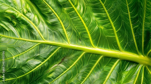 A detailed shot of an exotic tropical leaf pattern  showcasing intricate natural textures