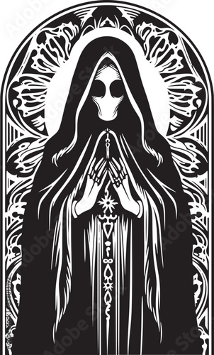 Holy Cross Vector of Santa Muerte Tattoo Flash Graphic of Santa Muerte