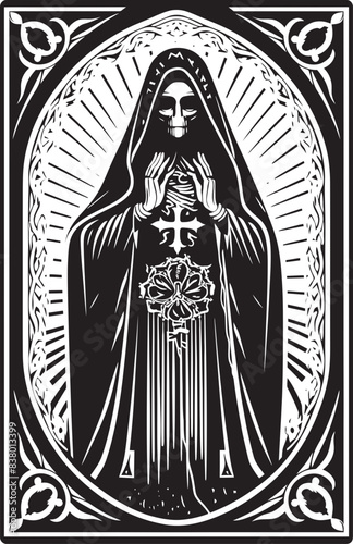 Winged Vector Logo of Santa Muerte Rose Graphic Art of Santa Muerte