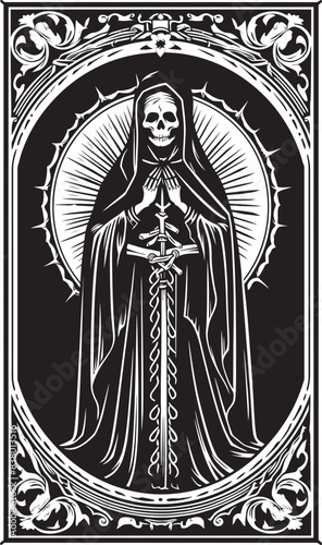 Cross Design with Santa Muerte Symbolic Santa Muerte Vector Art