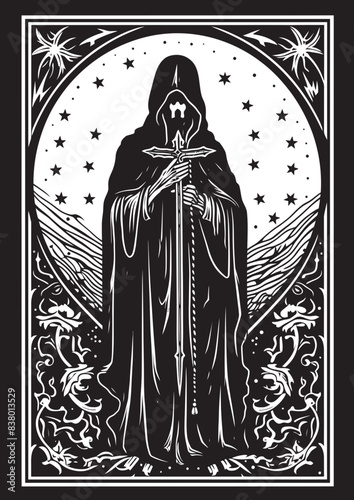 Dagger Graphic with Santa Muerte Wings Logo with Santa Muerte