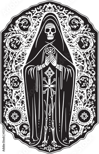 Gold Design Santa Muerte Logo Hooded Santa Muerte Skeleton