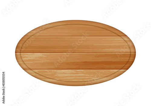 Vector realistic brown wooden round plaque. Wood texture circle signboard isolated on white background. 3d empty aged wooden frame for game sign, natural timber banner, menu, vintage message.
