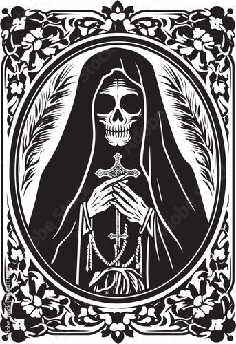 Santa Muerte Spiritual Vector Illustration Santa Muerte Sunset Graphic
