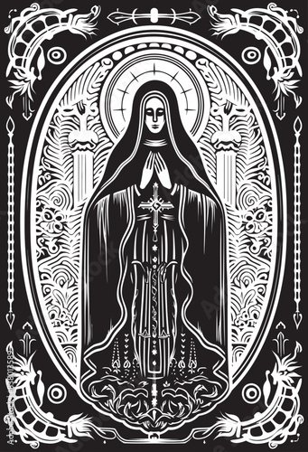 Vintage Santa Muerte Design Black and White Santa Muerte