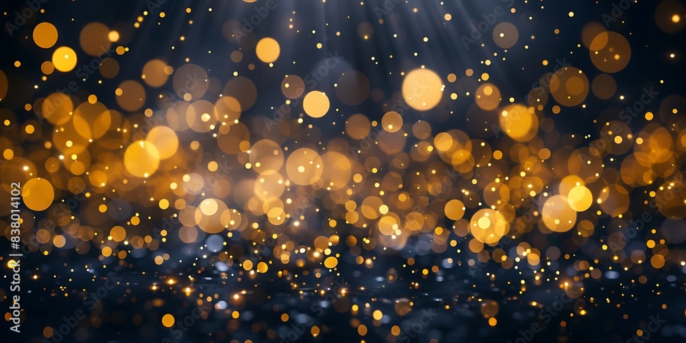 Shimmering golden bokeh lights blending with a dark background for a magical effect Shimmering golden bokeh lights blending with a dark background for a magical effect