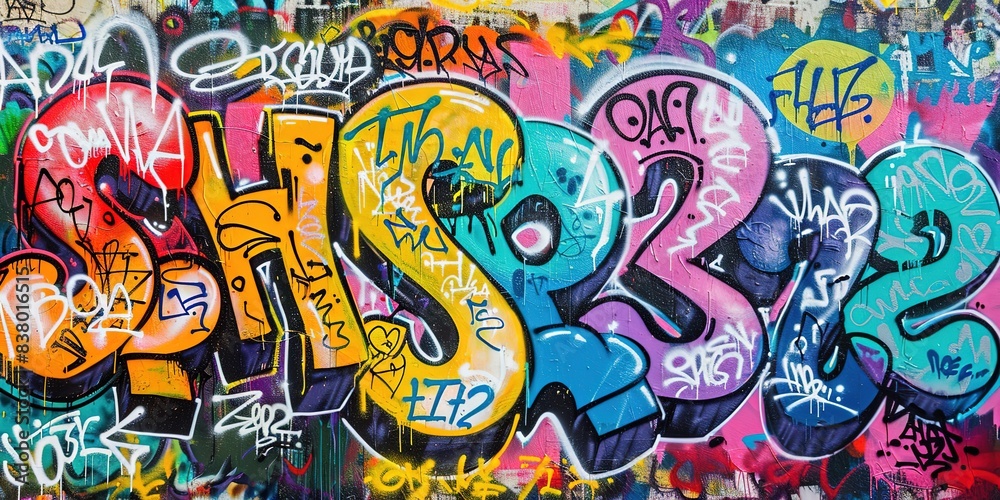 Fototapeta premium wall paint graffiti art illustration in bright colorful color, cheerful joyful concept 