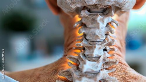 A close up of a person's neck with the spine showing