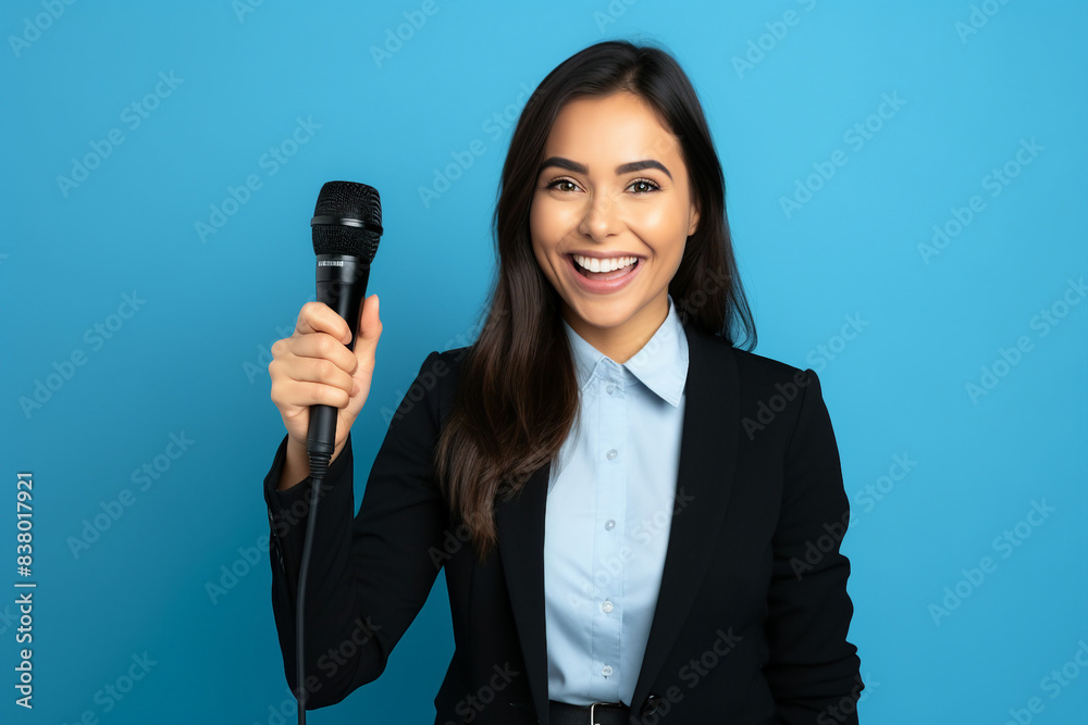 Professional reporter journalist in front of camera making breaking news reportage Generative AI picture Professional reporter journalist in front of camera making breaking news reportage Generative AI picture