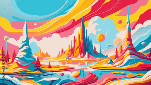 Vibrant Fantasy Landscape with Surreal Colorful Nature
