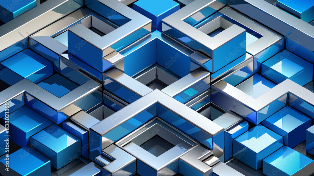 Obraz premium Futuristic Blue Geometric Maze Abstract Background